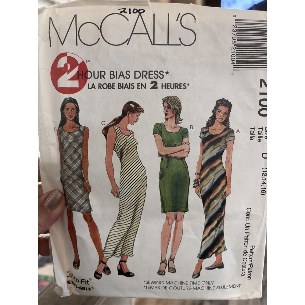 Vintage McCalls 2100 Sewing Pattern 2 Hour Bias Dress Size 12-16 Uncut